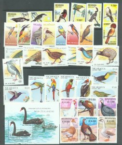 Thematics, Birds Nicaragua 5 complete sets and one miniature sheet 1981-91 MNH