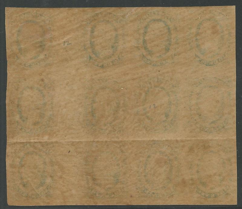 CSA Scott #12 (KB) Mint OG NH Veritcal Gutter Block of 12 Confederate Stamps VF