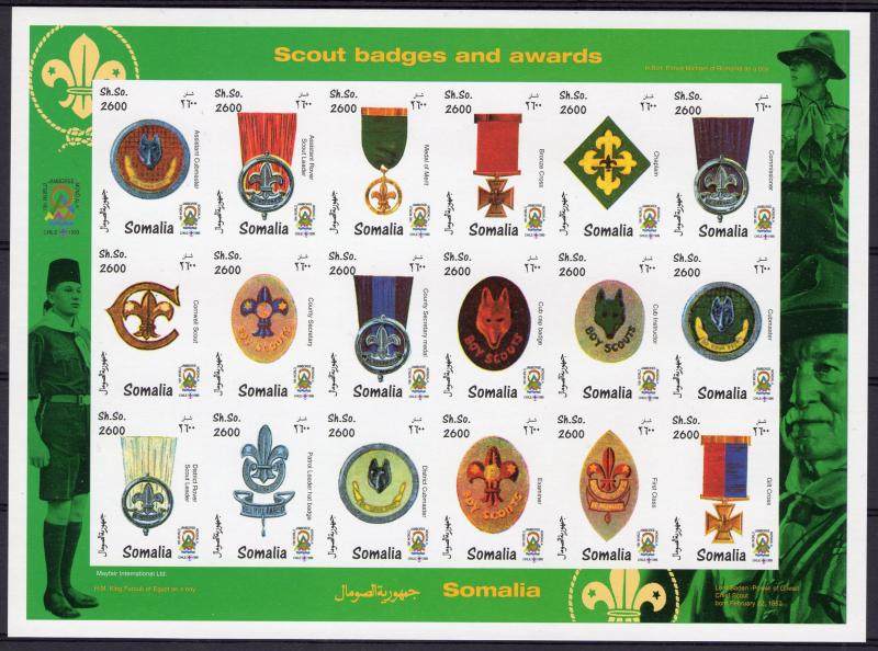 Somalia 1999 Scout Badges & Awards 19th.Jamboree Chile Sheetlet(18) IMPERFORATED