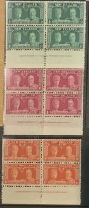 NEW ZEAL1935 JUBILEE IMPRINT BLOCKS.TOP STAMPS LIGHTLY MOUNTED ,LOWER UNMOUNTED