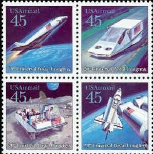 1989 45c Futuristic Mail Delivery, Airmail, Block of 4 Scott C122-C125 Mint NH