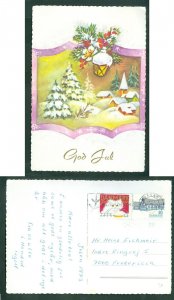 Denmark. Christmas Card 1973. Seal Cat + 60 Ore. Horsens. Lamp,Flowers,Town.