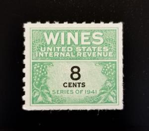 1942 8c U.S. Internal Revenue, Cordial & Wine, Green Scott RE121 Mint NH