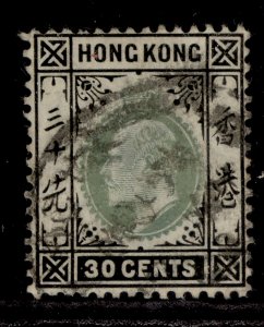 HONG KONG EDVII SG84a, 30c dull green & black, USED. Cat £24.