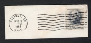 Scott # 1229  used  coil  single on paper Salinas CA  Nov 4, 1966