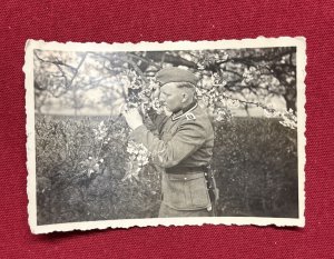WW2 WWII Original German Military wartime Photo Soldier Smelling Flowers