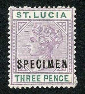 St Lucia SG40 3d Dull mauve and Green Specimen some paper adherence on reverse