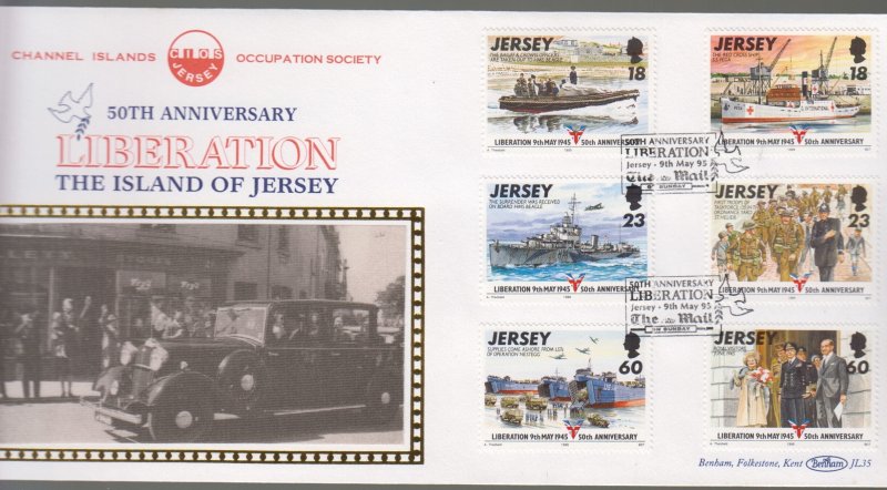 Jersey 1995 Liberation Set on Benham Silk FDC