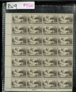 RW9 1943 FULL FEDERAL DUCK STAMP SHEET. VERY SCARCE VF NH