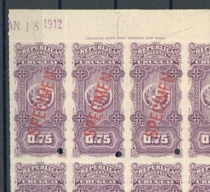 URUGUAY Revenues $0.75 ABNCo SPECIMEN 1912 Marginal Block{12} MNH ZS5