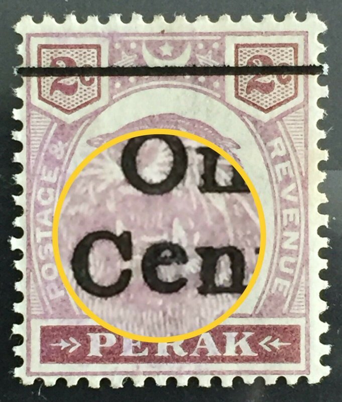 Malaya 1900 Perak Tiger 1c opt 2c Antique e in Cent MNG SG#81b M2429