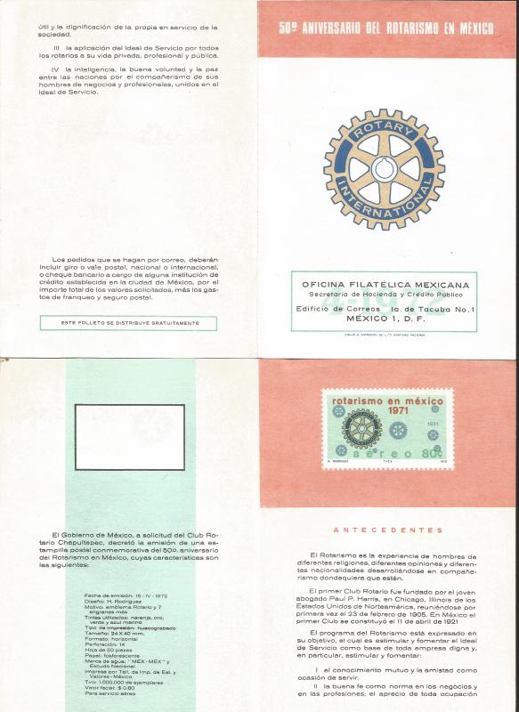 J 1972 Mexico Without Stamps 50 Years Of Rotarism In Mexico Mesh Emblem Fd Hipstamp