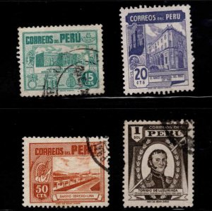 Peru  Scott  438-441 Used stamp Paris  printing