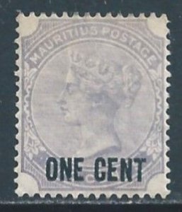 Mauritius #89 MH 2c Queen Victoria Surcharged One Cent
