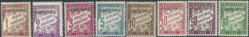 Andorra French 1931-1933 SC J1-J8 Mint Set 