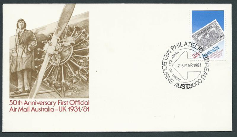 Australia FDC 50th Anniv airmail to UK VFU SG 770/771 air...