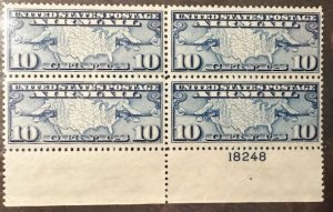 US # C7 Air Mail 10c Plate Block 1926 Mint NH OG CV $16