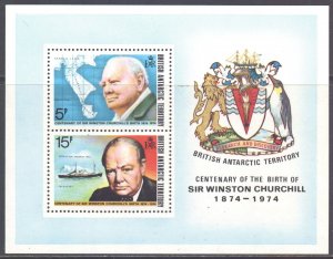 Br Antarctic Territory BAT Scott 63a - SG MS63, 1974 Churchill Mini-Sheet MNH**