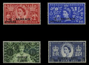 Bahrain #92-95 (SG 90-93) Cat£15, 1953 Coronation, set of four, never hinged