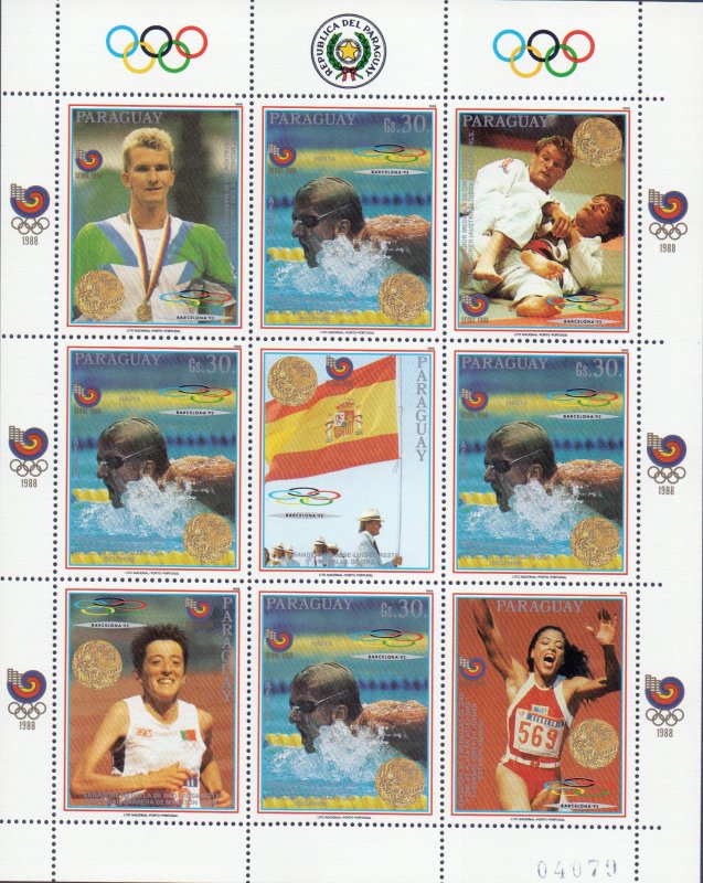 Paraguay. 1989. 4304-8 bl456 Small sheet 4308. Sport. MNH.