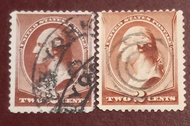 US #210 USED VF DARK BROWN & RED BROWN ×2 STAMPS