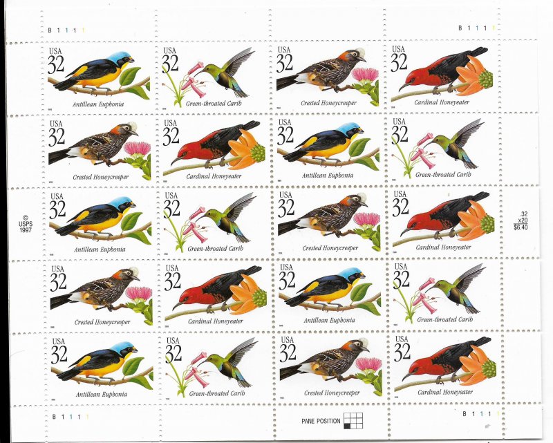 USA 3222-3225 MNH SHEETS BIRDS