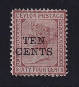 Ceylon Sc #104 (1885) 10c on 64c red brown Victoria Surcharged Mint H (S.G. 164)