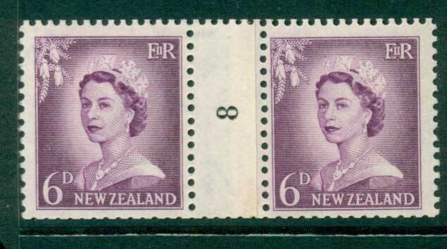 New Zealand 1956 QEII Redrawn 6d Mauve Coil Join #8 Upwards  MH/MUH Lot25625