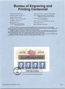 USPS SOUVENIR PAGE BUREA OF ENGRAVING AND PRINTING CENTENNIAL 1894 - 1994