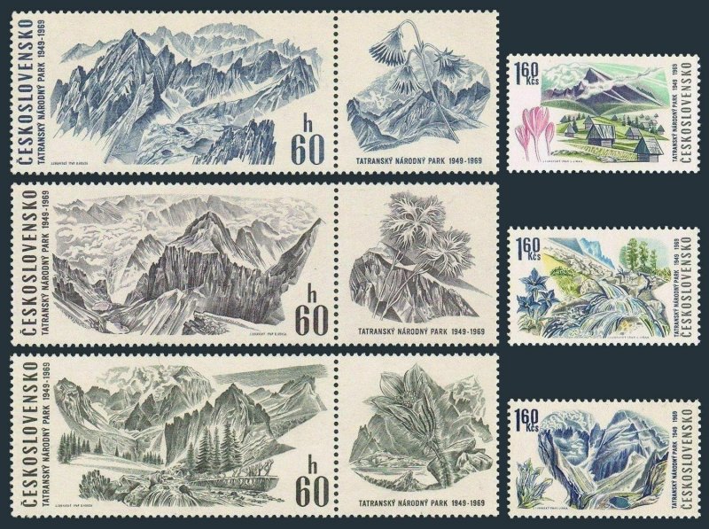 Czechoslovakia 1640-label-1645,MNH.Mi 1892-1897-zf. Tatra Mountain Park,1969