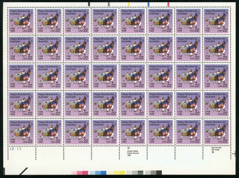 Australia Bicentennial Sheet of Forty 22 Cent Postage Stamps Scott 2370
