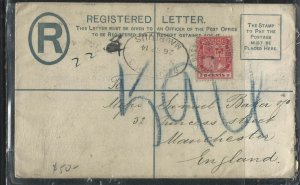 MAURITIUS  (P2008B)  POSTAL STATIONERY RLE 1914 KGV 12C + ARMS 6C TO ENGLAND 