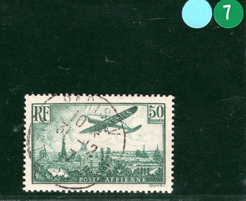 FRANCE Air Mail ScottC14a 50Fr Deep Green (1936) High Value CDS Used c$525+ SBG7