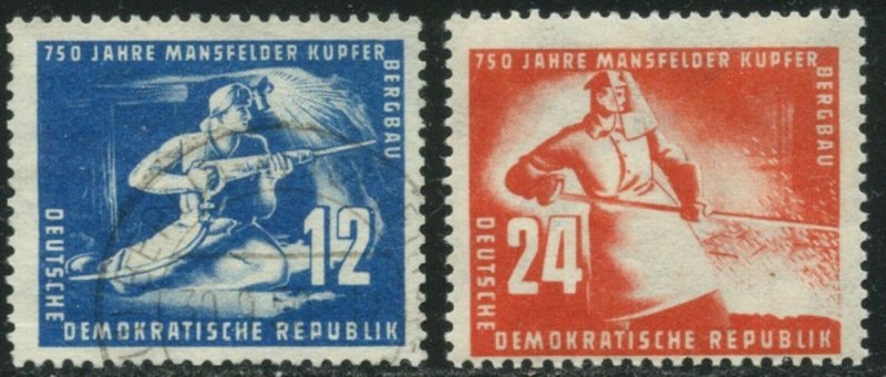 GERMANY DDR GDR Sc#68-69 1950 Mining Complete Postally Used & OG Mint Hinged