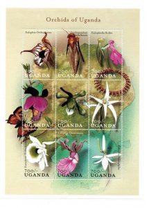 Uganda Flowers on stamps - Orchids Of Uganda Sheet of 9 Stamps - MNH