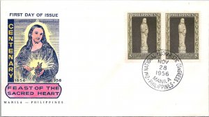 Philippines FDC 1956 - Centenary Feast of Sacred Heart - 2x5c Stamp - F43271