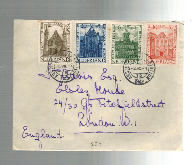 1948 Netherlands Cover to England complete Set # B185-B188