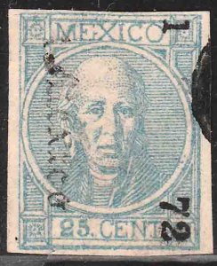 MEXICO 73, 25¢ 1-72 THICK FIGS W/DOT FAINT ANOTADO OVERLAPPING NAME. VF. (724)