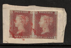 Great Britain #3 Used Fine Plate 11 Pair With Red Maltese Cross Cancel