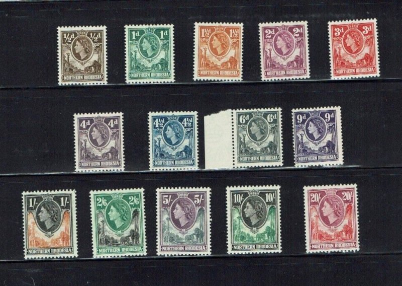 Northern Rhodesia: 1953, Queen Elizabeth II definitive set complete. VLHM.