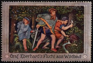 Vintage Germany Poster Stamp Count Eberhard's Escape From Wildbad