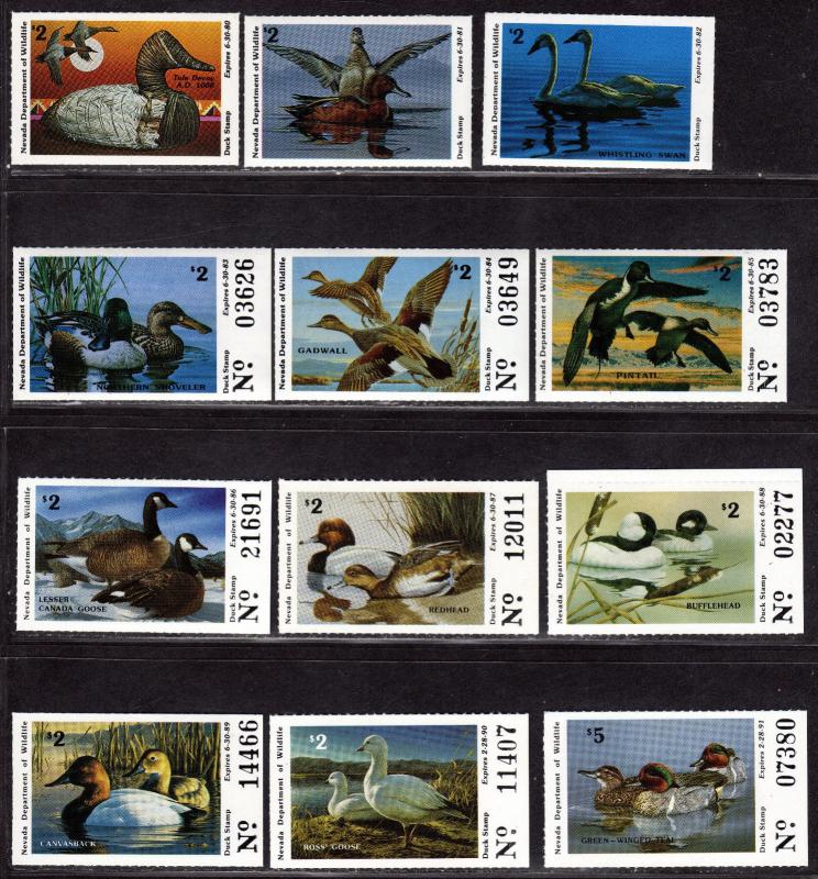 $US State Duck Stamp Nevada Sc#1-12 M/NH/VF, complete set, Cv. $166