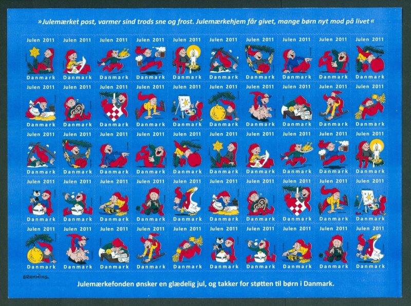 Denmark Christmas Sheet Unfolded Mnh 2011. Self-Adhesive. Santa,Cat,Pig.Beer.Fun