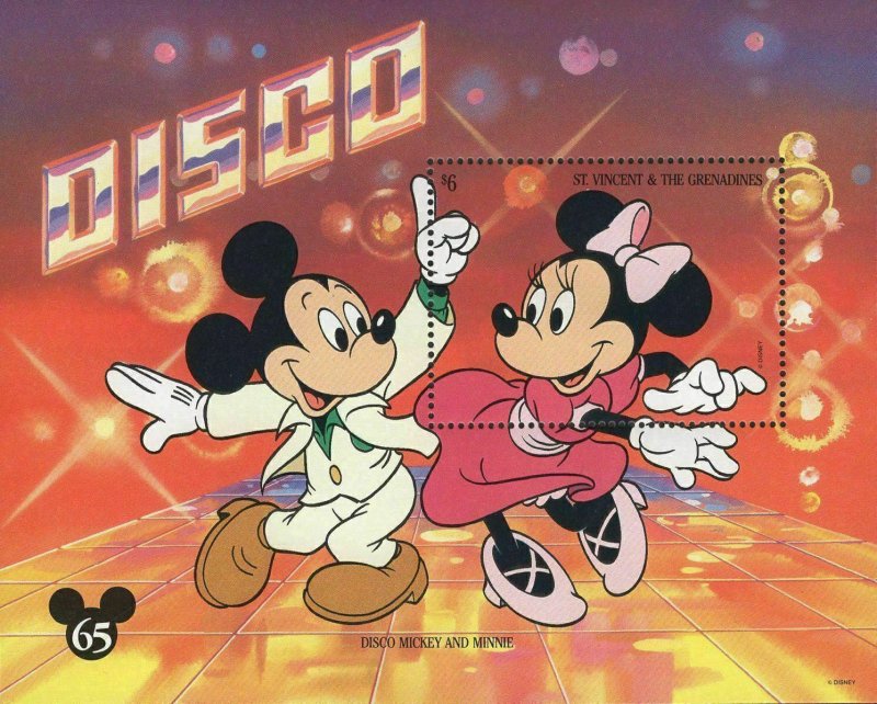 St. Vincent Disco Mickey Minnie Disney Souvenir Sheet Mint NH 