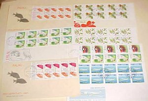 PALAU 7 DIFF. FDC  BOOKLET PANES face value $20.50 CACHET UNADDRESSED