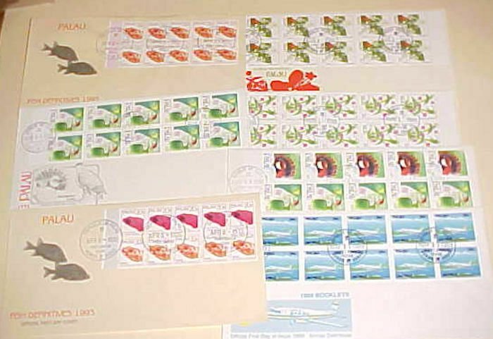 PALAU 7 DIFF. FDC  BOOKLET PANES face value $20.50 CACHET UNADDRESSED