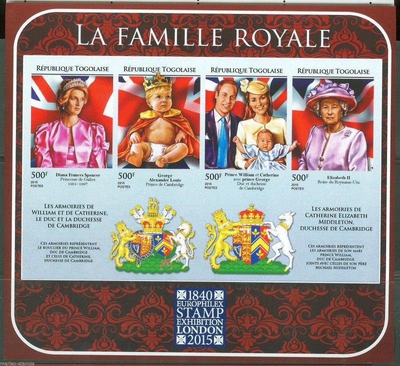 TOGO  2015 THE ROYAL FAMILY KATE, WILLIAM  DIANA LONDON 2015 STAMP EXPO SHT IM