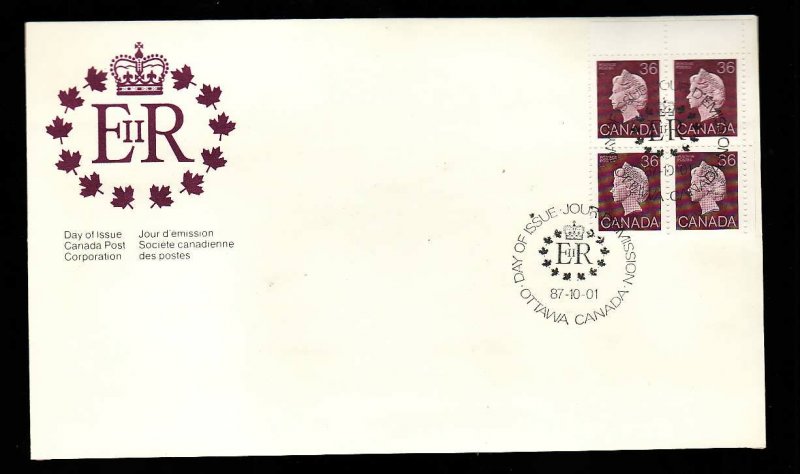 Canada-Sc#926A-stamps on FDC-LR blank corner block-QEII-1987-