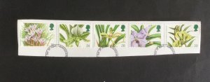 GB 1993 Orchids. Set of 5 used stamps. Ex FDC. On paper.