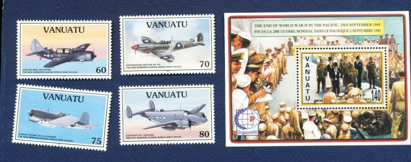 VANUATU - Scott 664-667a - FVF MNH - WWII airplanes & Japan Surrender - 1995